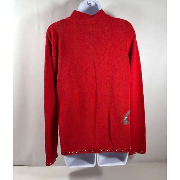 Coldwater‎ Creek Red Bejeweled Cats Kitchy Zip Sweater Jacket Size L - Picture 3 of 16